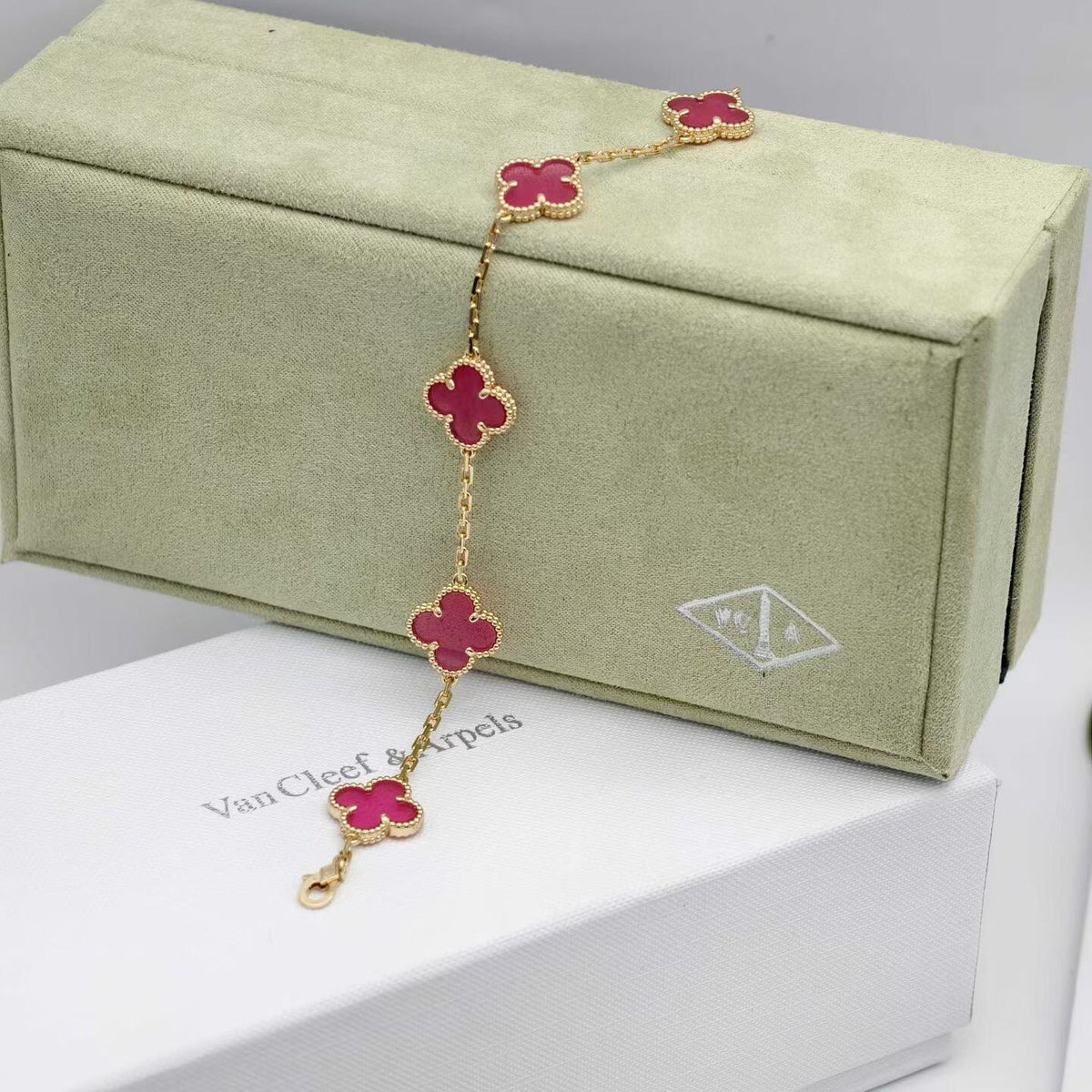 [AM Jewels]NEW CLOVER 5 MOTIFS PINK ENAMEL BRACELET