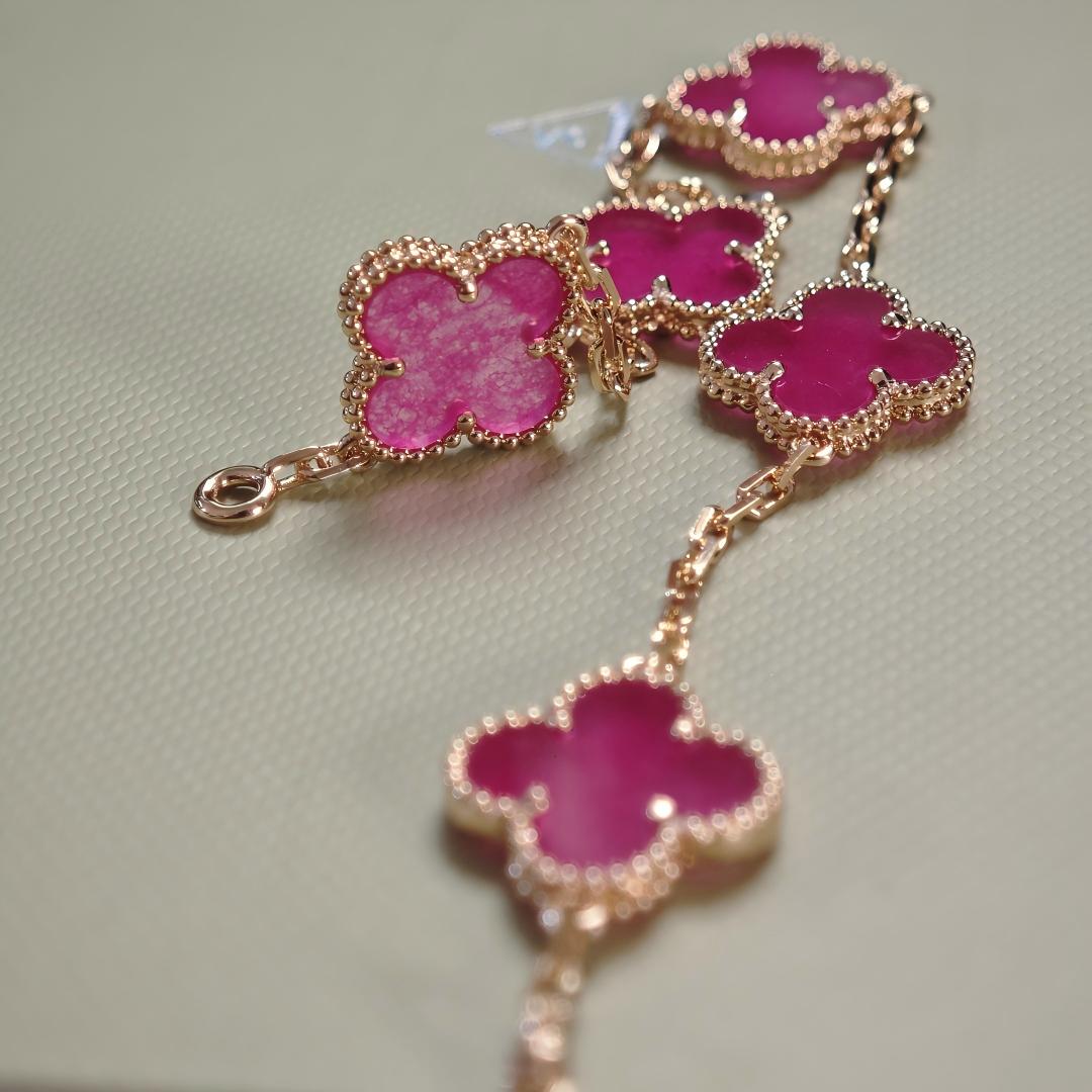 [AM Jewels]NEW CLOVER 5 MOTIFS PINK ENAMEL BRACELET