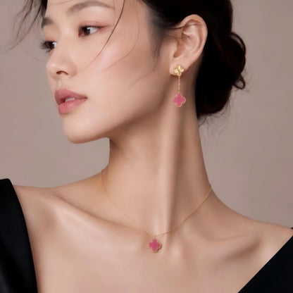 [AM Jewels] NEW CLOVER 15MM PINK ENAMEL NECKLACE