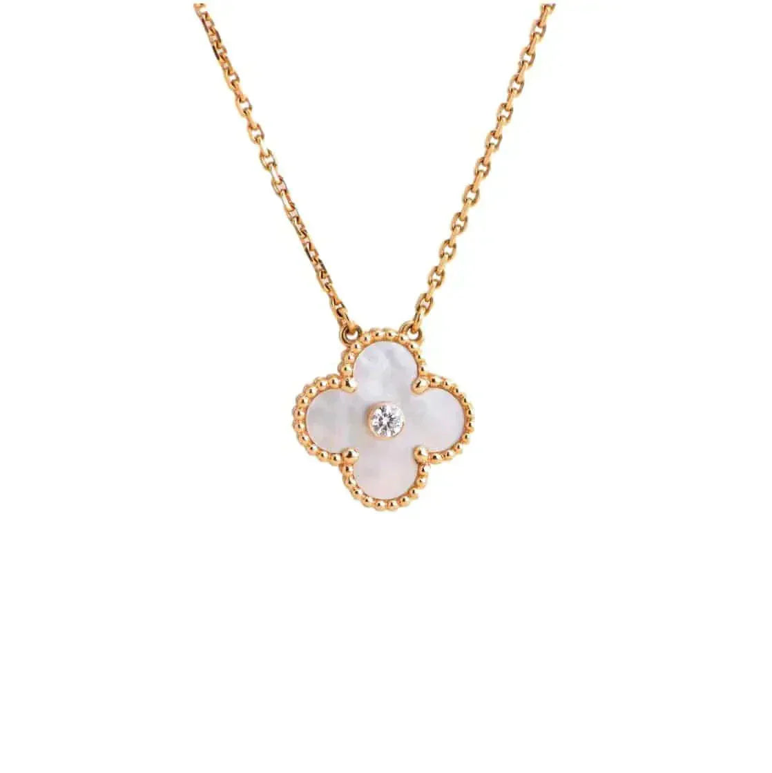 [Am jewelry]CLOVER 15MM DIAMOND WHITE FRITILLARIA NECKLACE