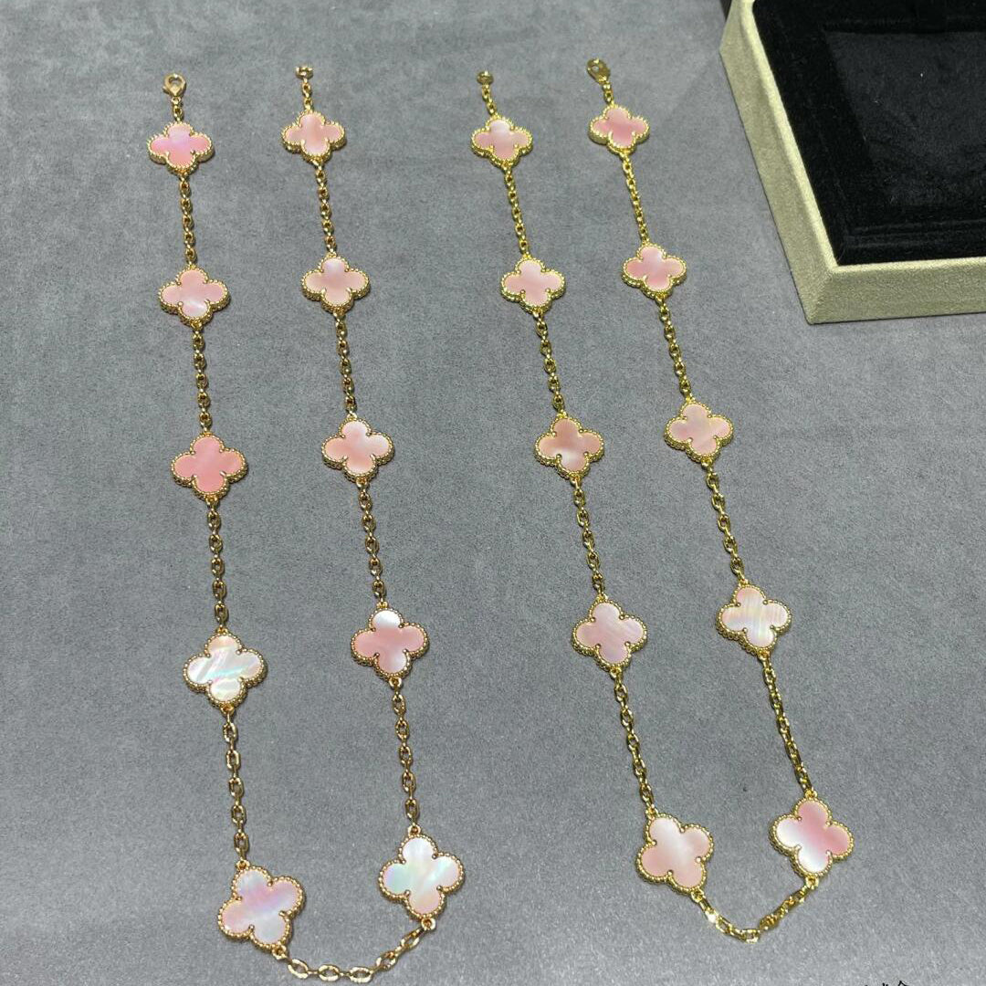 [Am jewelry]CLOVER 10 MOTIFS PINK MOP NECKLACE