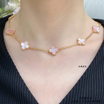 [Am jewelry]CLOVER 10 MOTIFS PINK MOP NECKLACE