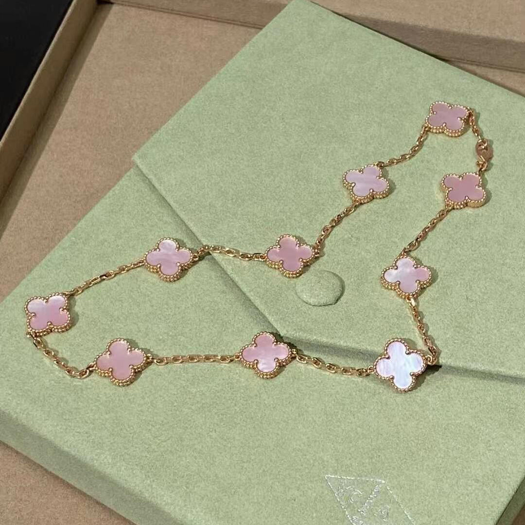 [Am jewelry]CLOVER 10 MOTIFS PINK MOP NECKLACE