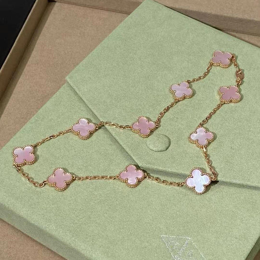 [Am jewelry]CLOVER 10 MOTIFS PINK MOP NECKLACE