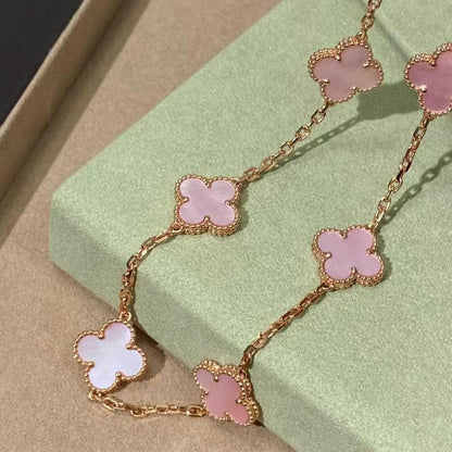 [Am jewelry]CLOVER 10 MOTIFS PINK MOP NECKLACE