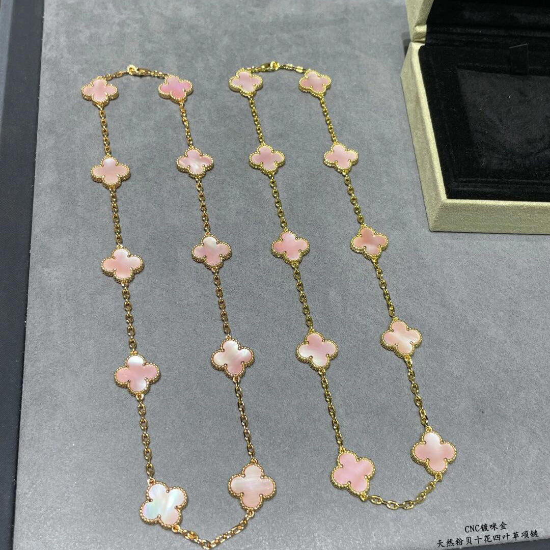 [Am jewelry]CLOVER 10 MOTIFS PINK MOP NECKLACE
