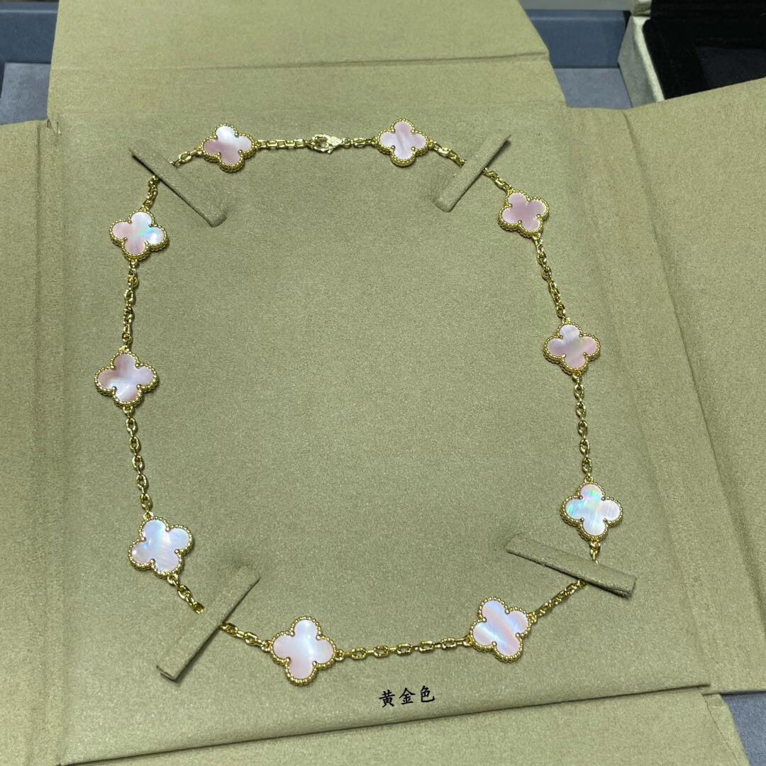 [Am jewelry]CLOVER 10 MOTIFS PINK MOP NECKLACE