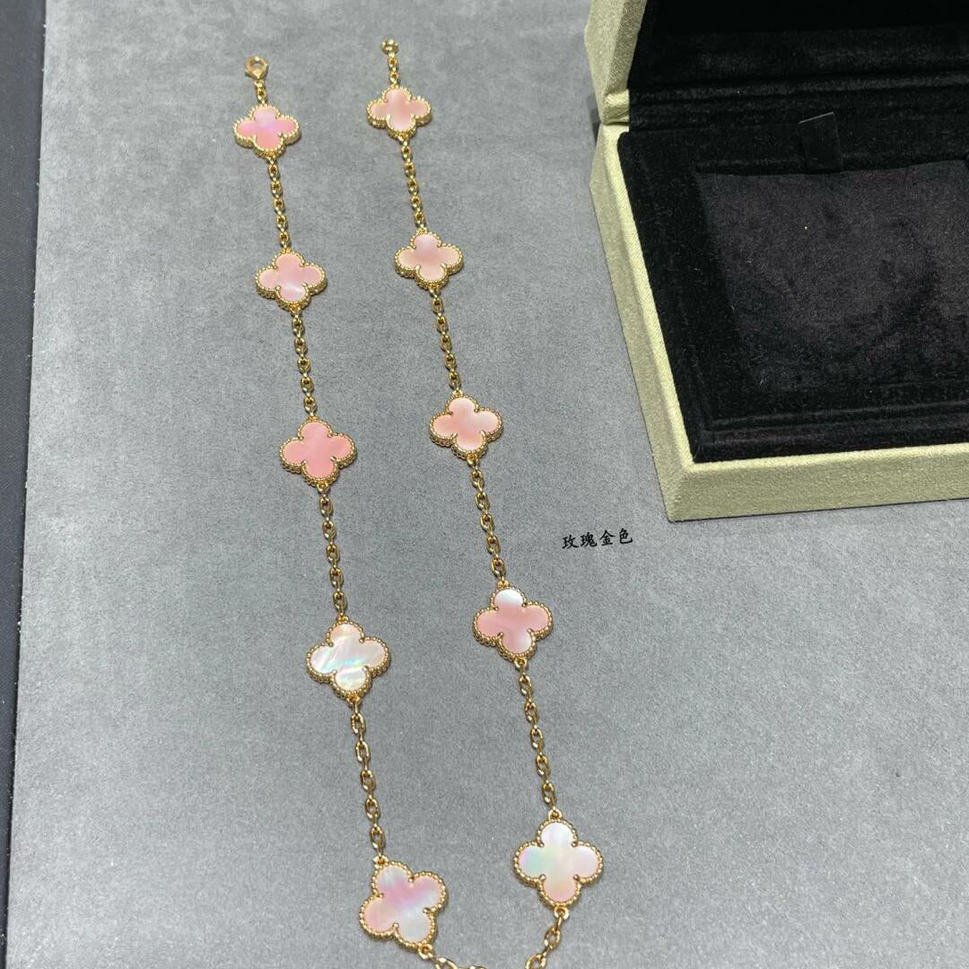 [Am jewelry]CLOVER 10 MOTIFS PINK MOP NECKLACE