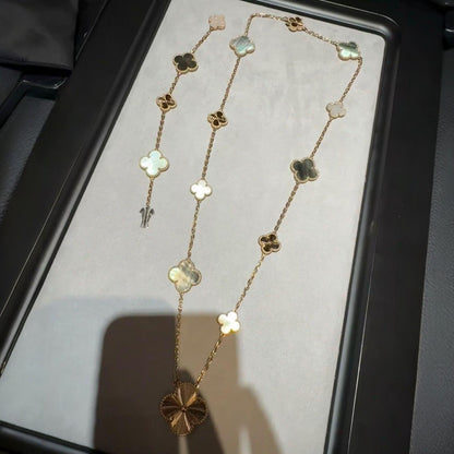 [Am jewelry]DETACHABLE CLOVER 15(11+4) FLOWER ROSE GOLD NECKLACE SET
