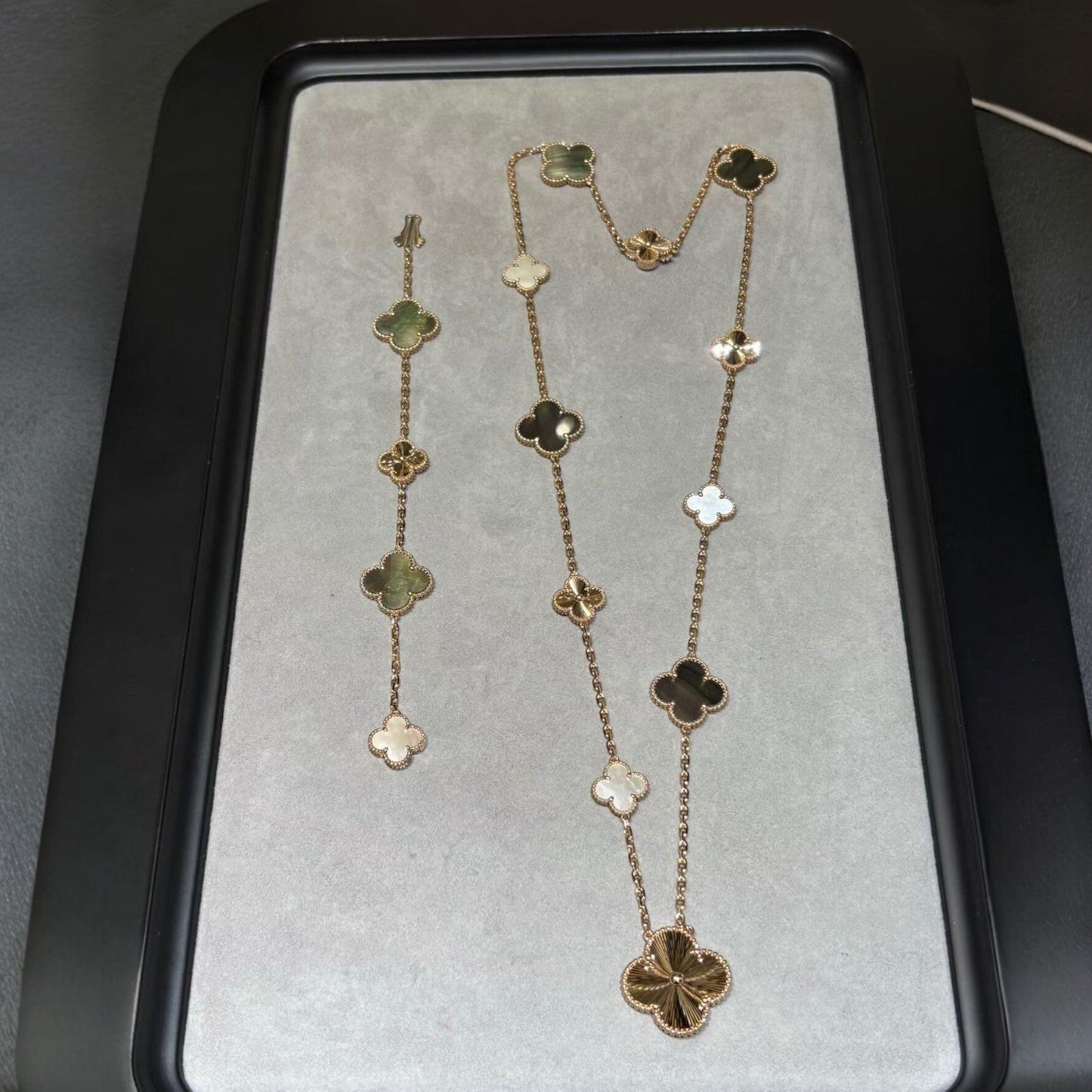 [Am jewelry]DETACHABLE CLOVER 15(11+4) FLOWER ROSE GOLD NECKLACE SET