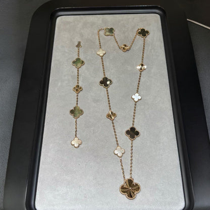 [Am jewelry]DETACHABLE CLOVER 15(11+4) FLOWER ROSE GOLD NECKLACE SET