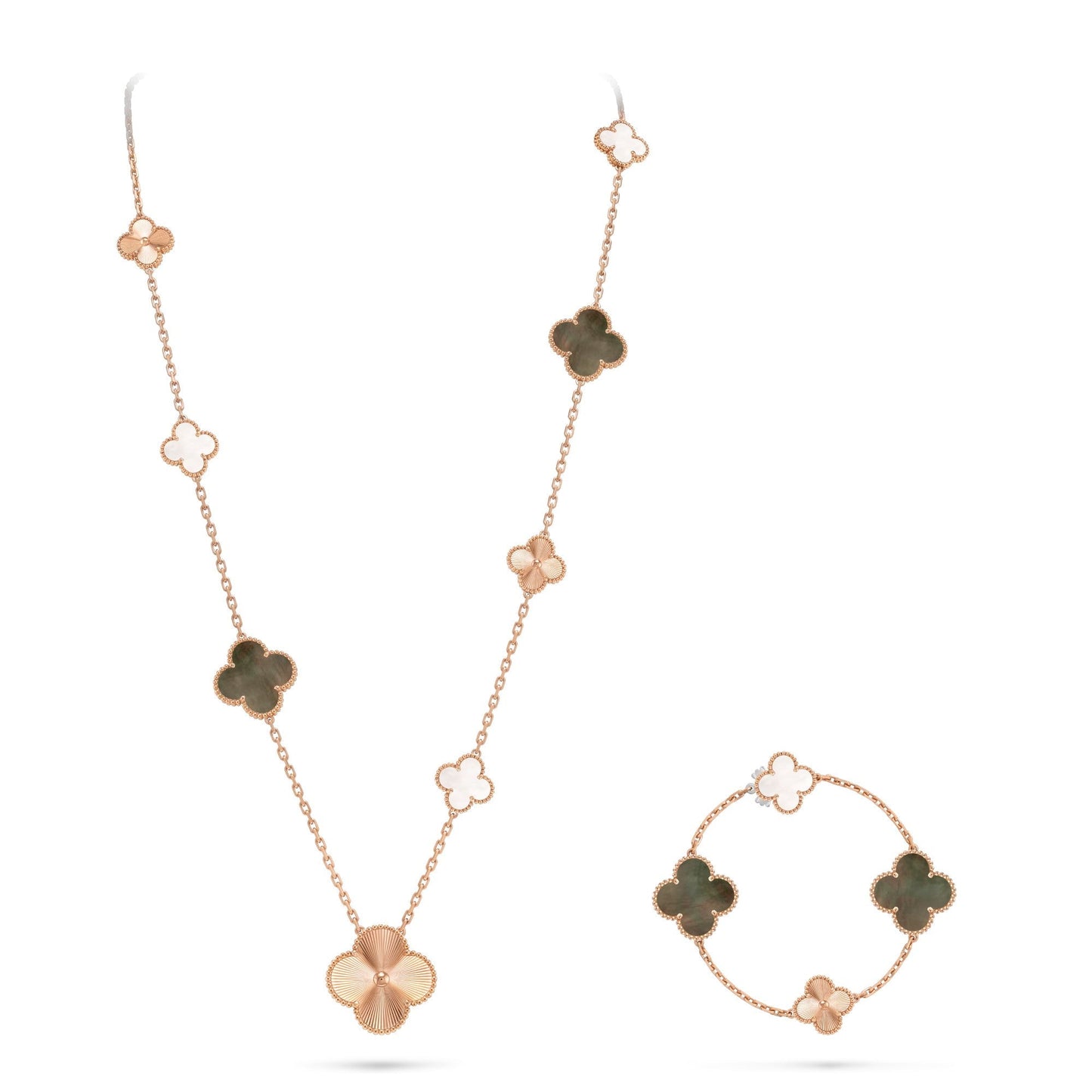 [Am jewelry]DETACHABLE CLOVER 15(11+4) FLOWER ROSE GOLD NECKLACE SET