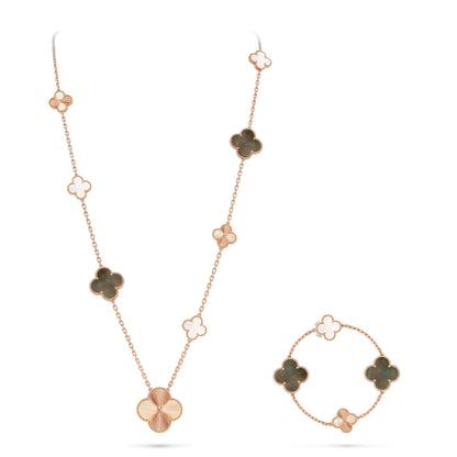 [Am jewelry]DETACHABLE CLOVER 15(11+4) FLOWER ROSE GOLD NECKLACE SET