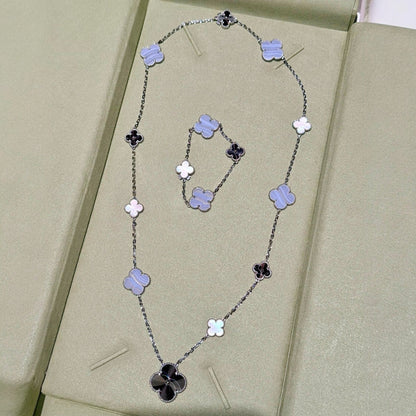 [Am jewelry]DETACHABLE CLOVER 15(11+4) FLOWER SILVER NECKLACE SET