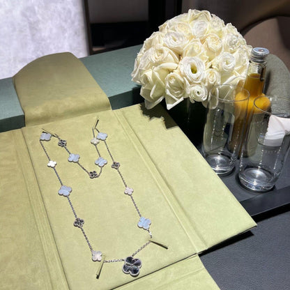 [Am jewelry]DETACHABLE CLOVER 15(11+4) FLOWER SILVER NECKLACE SET