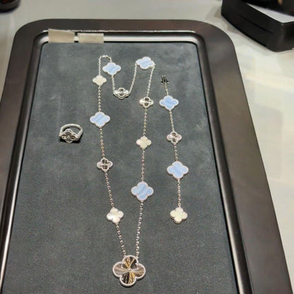 [Am jewelry]DETACHABLE CLOVER 15(11+4) FLOWER SILVER NECKLACE SET