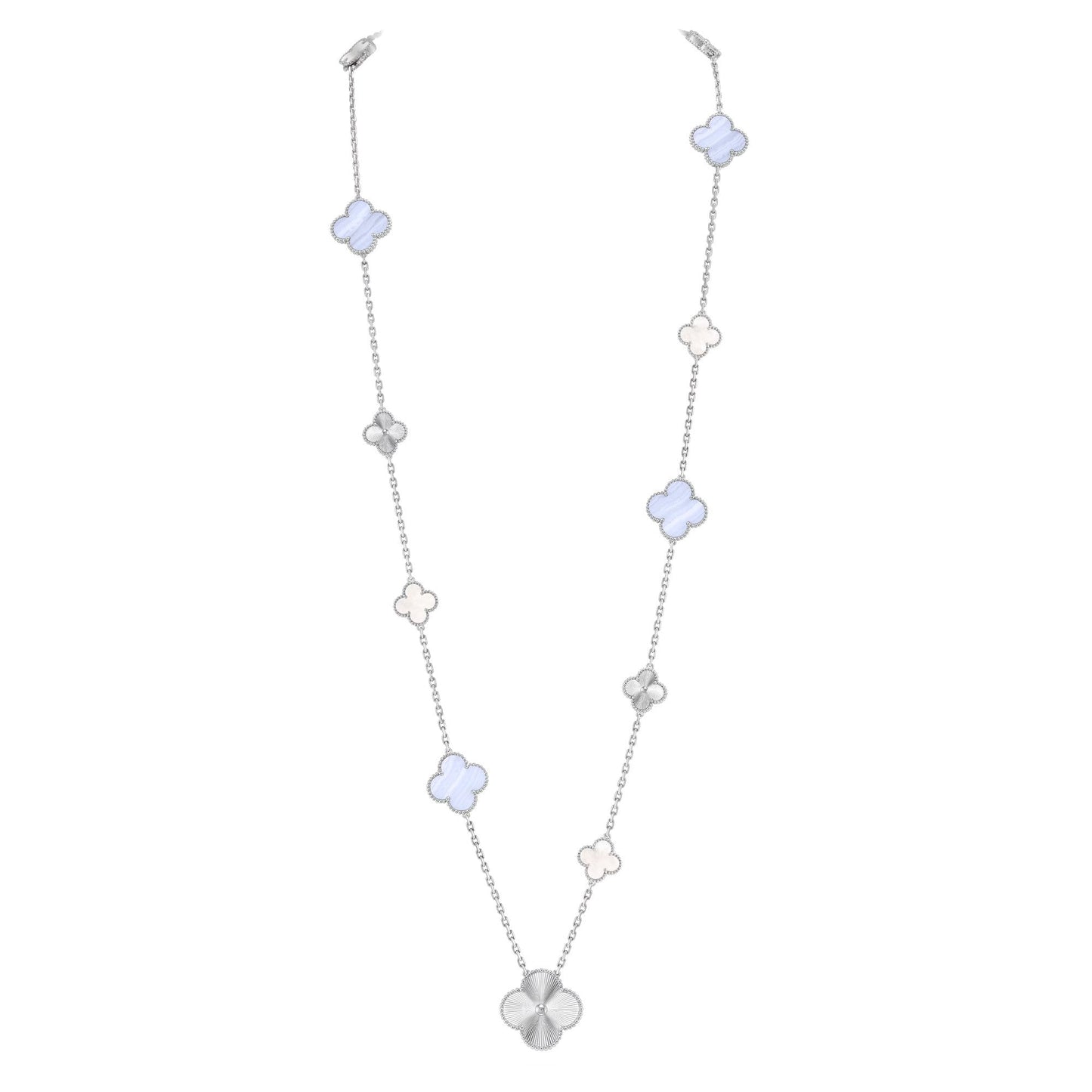[Am jewelry]DETACHABLE CLOVER 15(11+4) FLOWER SILVER NECKLACE SET