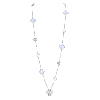 [Am jewelry]DETACHABLE CLOVER 15(11+4) FLOWER SILVER NECKLACE SET