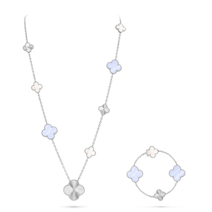 [Am jewelry]DETACHABLE CLOVER 15(11+4) FLOWER SILVER NECKLACE SET