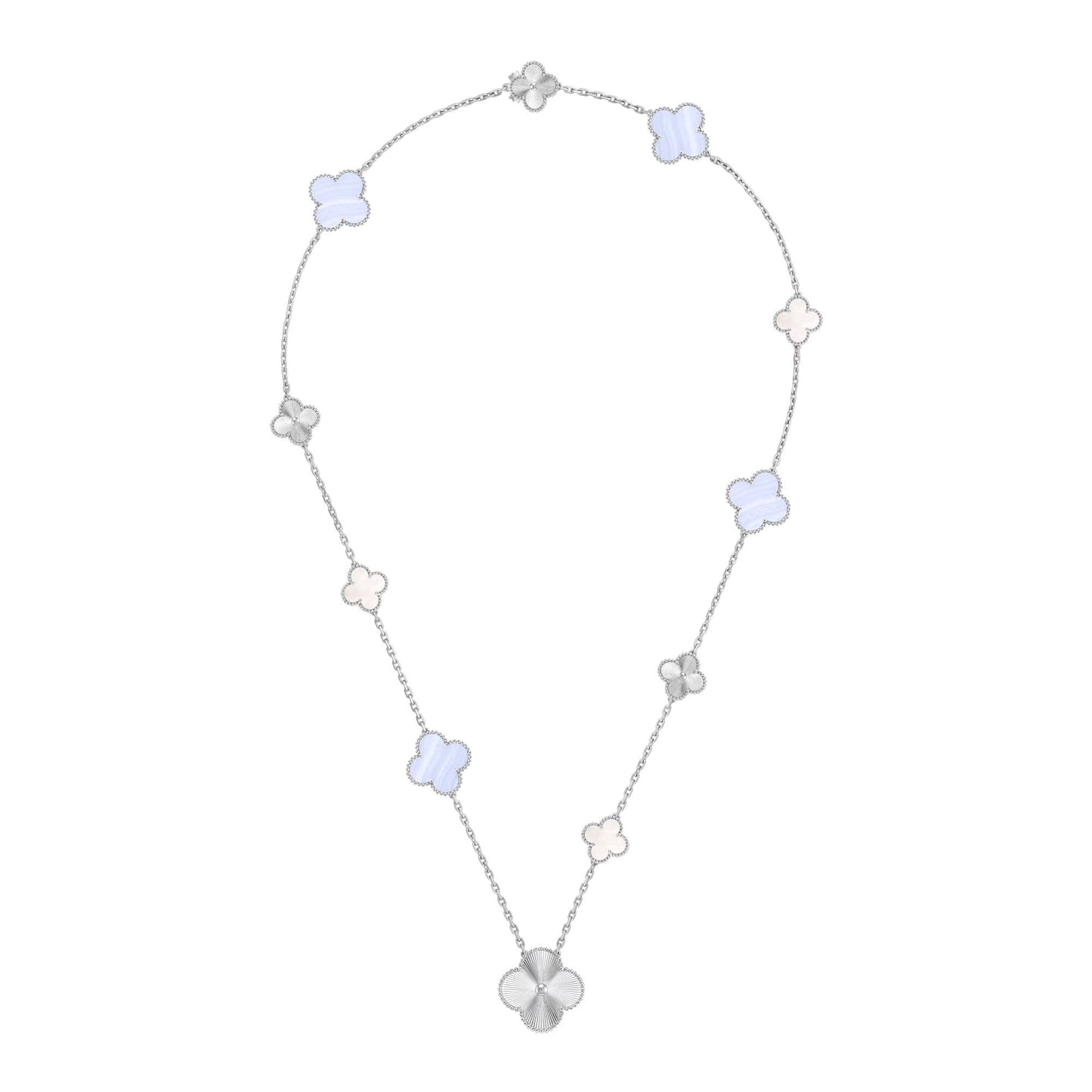 [Am jewelry]DETACHABLE CLOVER 15(11+4) FLOWER SILVER NECKLACE SET