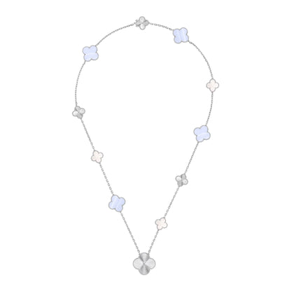 [Am jewelry]DETACHABLE CLOVER 15(11+4) FLOWER SILVER NECKLACE SET