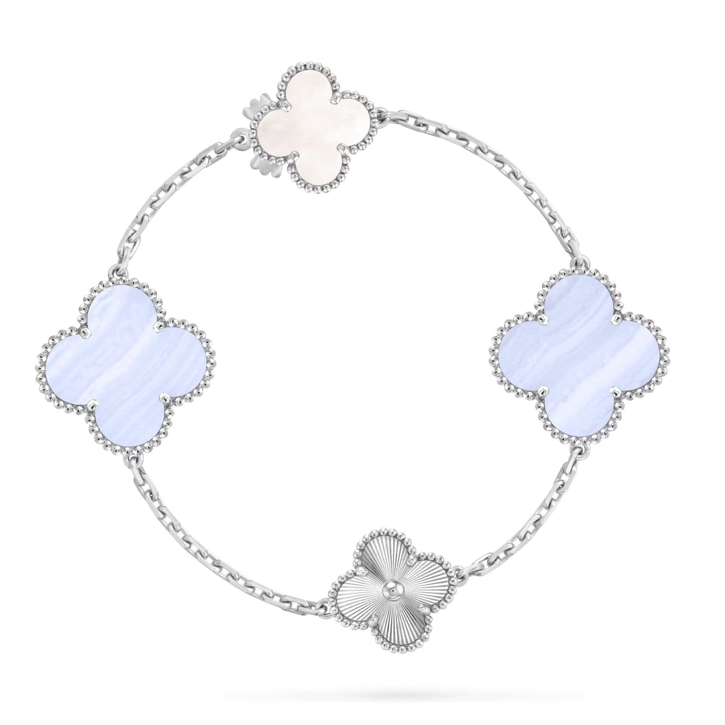 [Am jewelry]DETACHABLE CLOVER 15(11+4) FLOWER SILVER NECKLACE SET