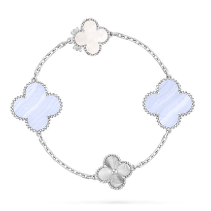 [Am jewelry]DETACHABLE CLOVER 15(11+4) FLOWER SILVER NECKLACE SET