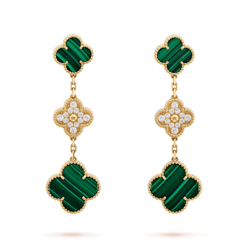[Am jewelry]CLOVER EARRINGS GOLD MALACHITE DIAMOND 3 MOTIF