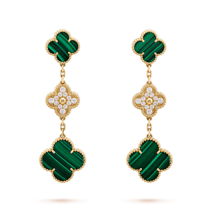 [Am jewelry]CLOVER EARRINGS GOLD MALACHITE DIAMOND 3 MOTIF