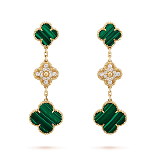 [Am jewelry]CLOVER EARRINGS GOLD MALACHITE DIAMOND 3 MOTIF