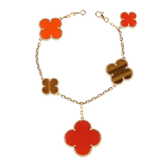 [Am jewelry]CLOVER BRACELET 5 MOTIFS CARNELIAN TIGER EYE