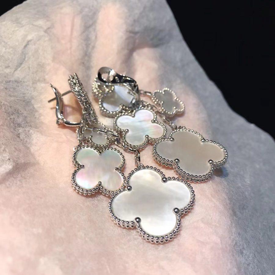 [Am jewelry]CLOVER EARRINGS WHITE MOP 4 MOTIFS SILVER