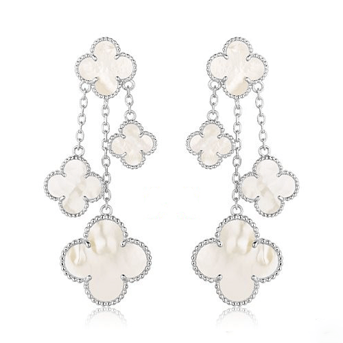 [Am jewelry]CLOVER EARRINGS WHITE MOP 4 MOTIFS SILVER