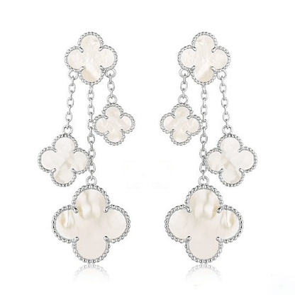 [Am jewelry]CLOVER EARRINGS WHITE MOP 4 MOTIFS SILVER