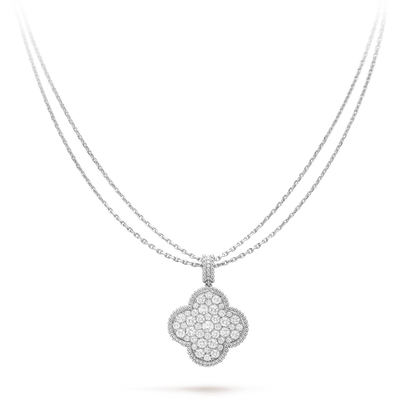 [Am jewelry]CLOVER 25MM SILVER FULL DIAMOND BIG CLOVER NECKLACE