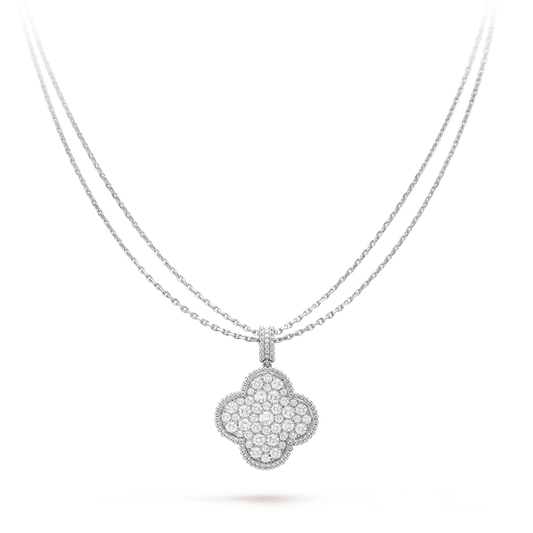 [Am jewelry]CLOVER 25MM SILVER FULL DIAMOND BIG CLOVER NECKLACE