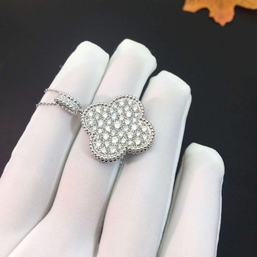 [Am jewelry]CLOVER 25MM SILVER FULL DIAMOND BIG CLOVER NECKLACE