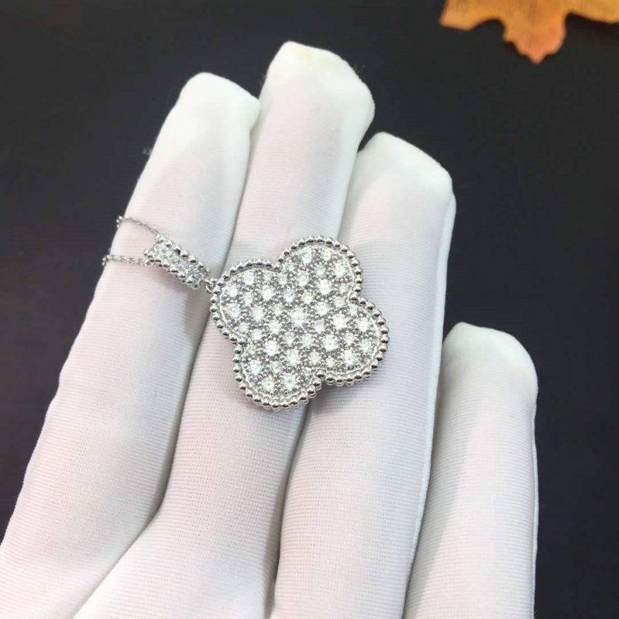 [Am jewelry]CLOVER 25MM SILVER FULL DIAMOND BIG CLOVER NECKLACE