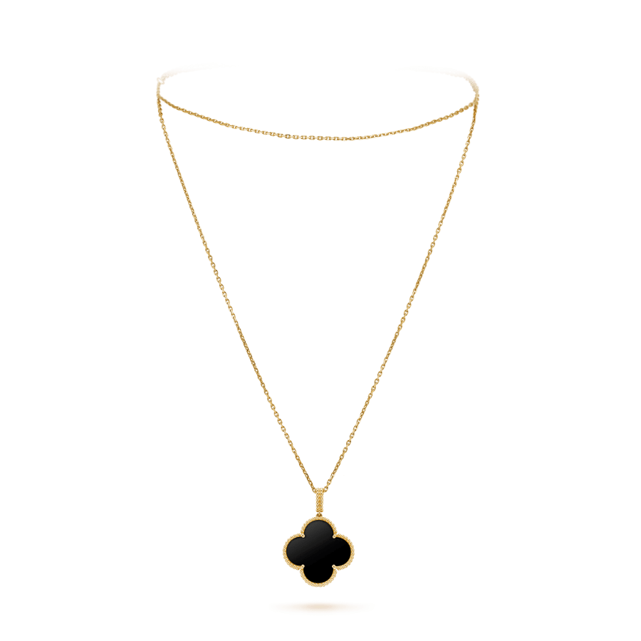 [Am jewelry]CLOVER 25MM GOLD ONYX BIG CLOVER NECKLACE