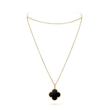 [Am jewelry]CLOVER 25MM GOLD ONYX BIG CLOVER NECKLACE