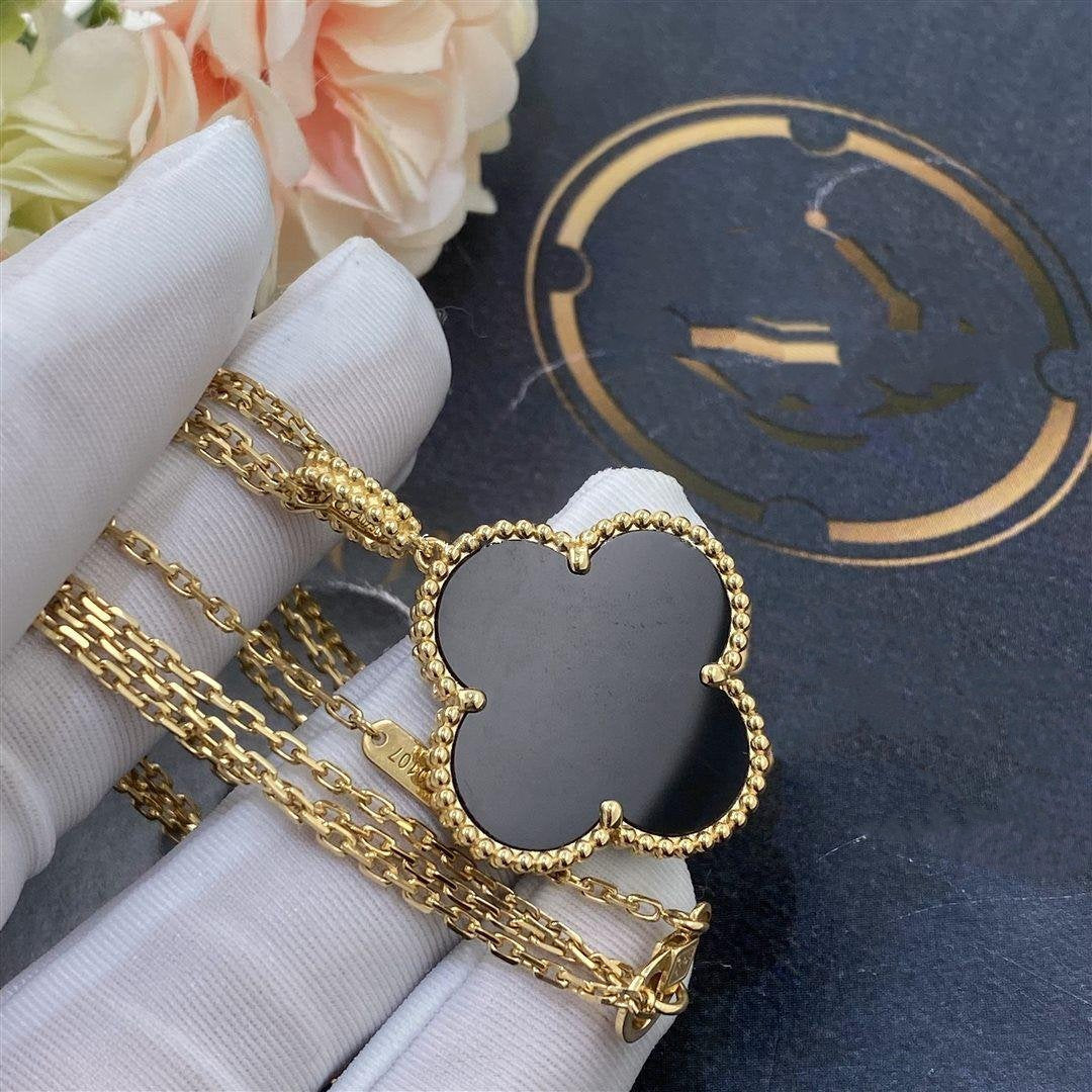 [Am jewelry]CLOVER 25MM GOLD ONYX BIG CLOVER NECKLACE