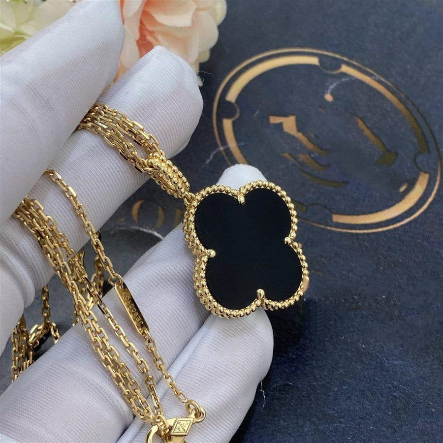[Am jewelry]CLOVER 25MM GOLD ONYX BIG CLOVER NECKLACE