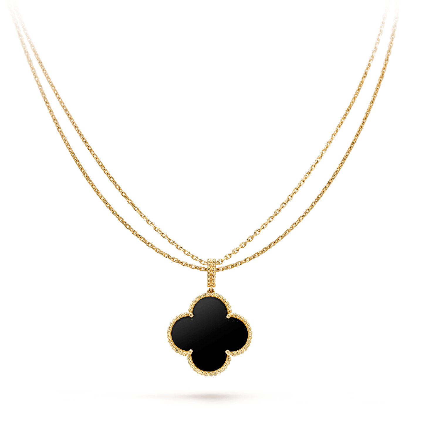 [Am jewelry]CLOVER 25MM GOLD ONYX BIG CLOVER NECKLACE