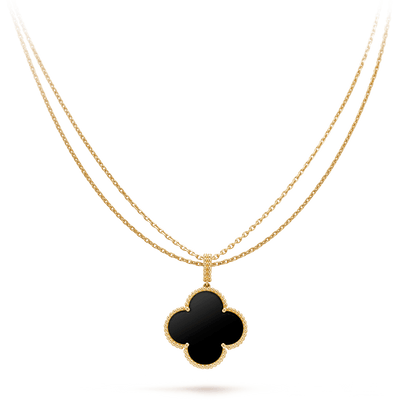 [Am jewelry]CLOVER 25MM GOLD ONYX BIG CLOVER NECKLACE