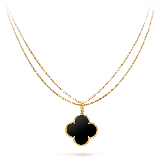 [Am jewelry]CLOVER 25MM GOLD ONYX BIG CLOVER NECKLACE