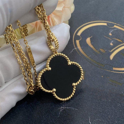 [Am jewelry]CLOVER 25MM GOLD ONYX BIG CLOVER NECKLACE