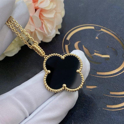 [Am jewelry]CLOVER 25MM GOLD ONYX BIG CLOVER NECKLACE