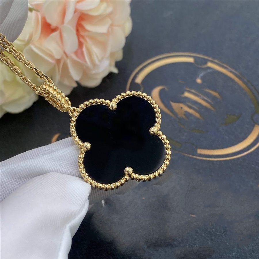 [Am jewelry]CLOVER 25MM GOLD ONYX BIG CLOVER NECKLACE