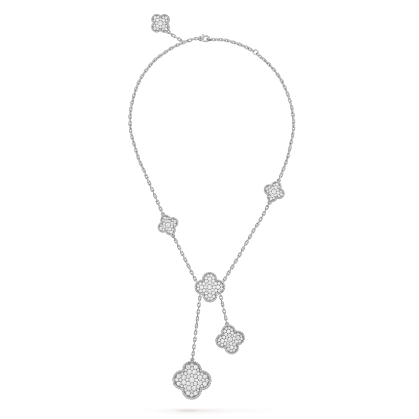 [Am jewelry]CLOVER 5 MOTIFS SILVER DIAMONDS NECKLACE