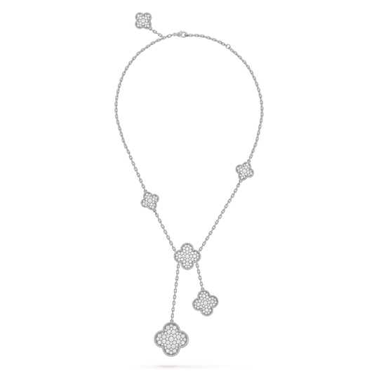 [Am jewelry]CLOVER 5 MOTIFS SILVER DIAMONDS NECKLACE